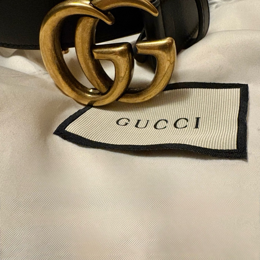 Gucci Black Leather Belt with Gold Buckle